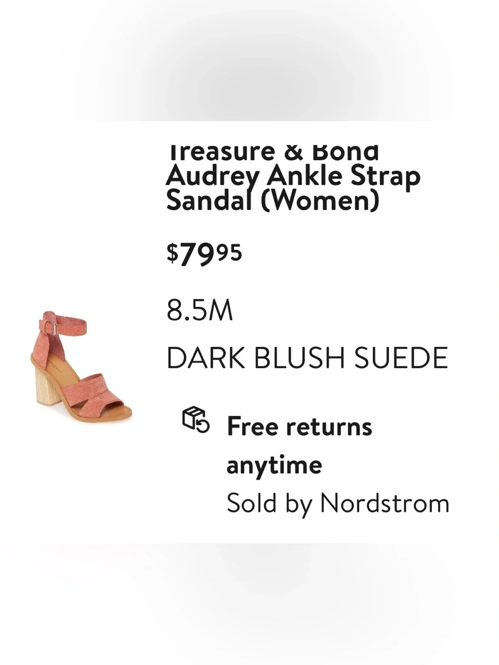 Treasure & Bond Audrey Ankle Strap Sandal in Dark Blush Suede size 8.5M